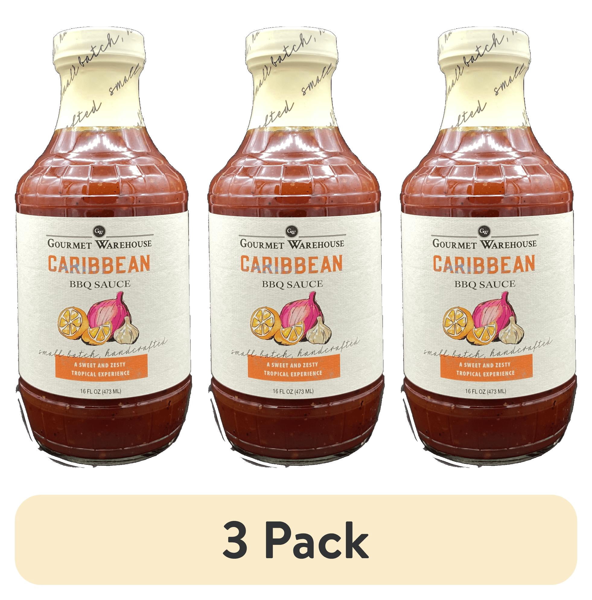 (3 pack) Gourmet Warehouse Caribbean BBQ Sauce, 16 oz – Gluten-Free All Natural Tropical BBQ Glaze