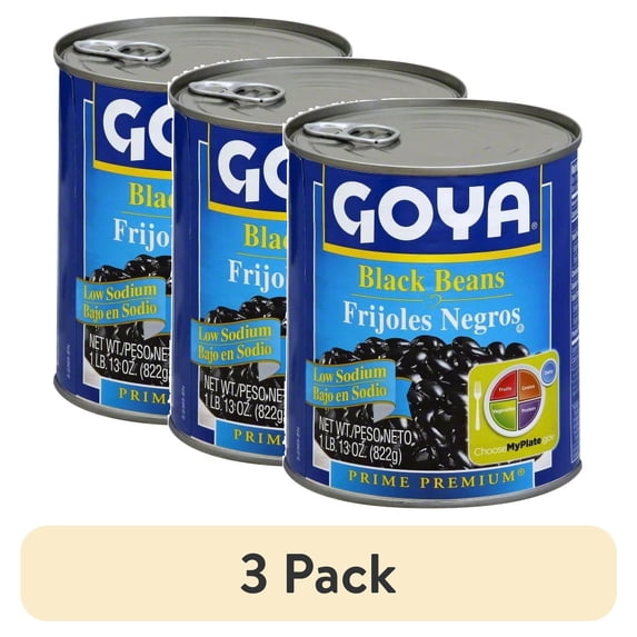 (3 pack) GOYA Low Sodium Black Beans 29 oz Can - Gluten Free, No Cholesterol, Excellent Source of Fiber