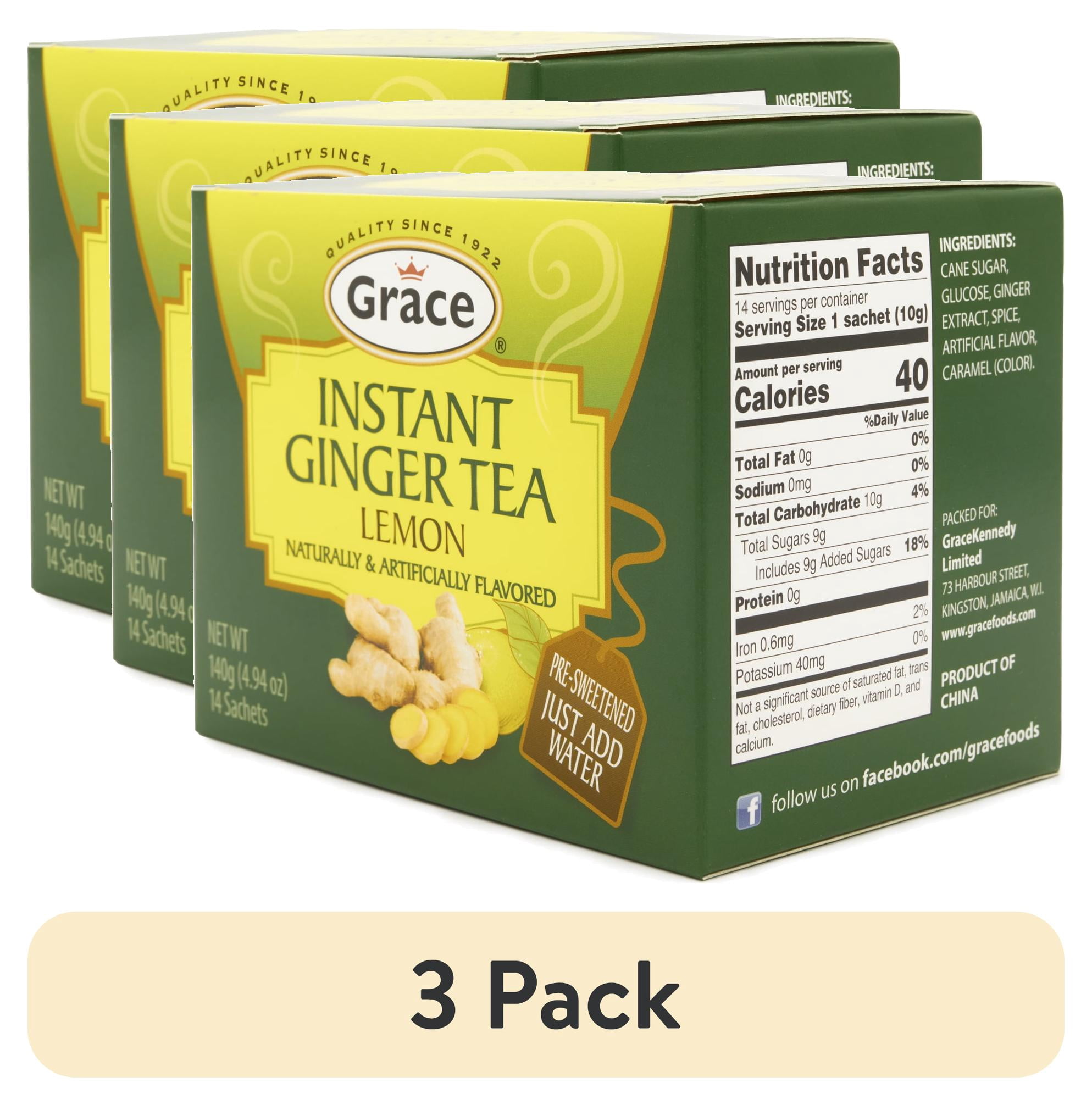 (3 pack) Grace Instant Lemon Ginger Tea, 14 Pack 0.4 OZ