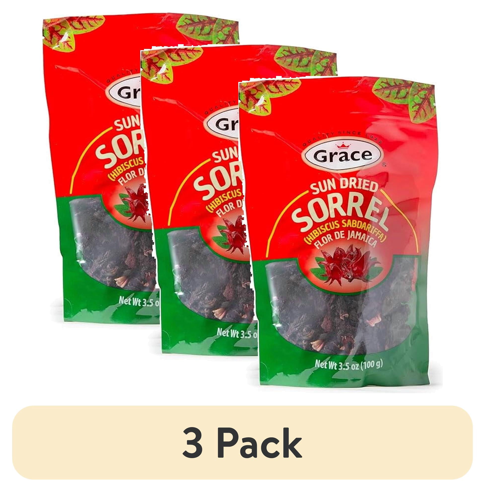 (3 pack) Grace Sun Dried Jamaica Sorrel Flower, 3.5 oz Bag, Shelf Stable