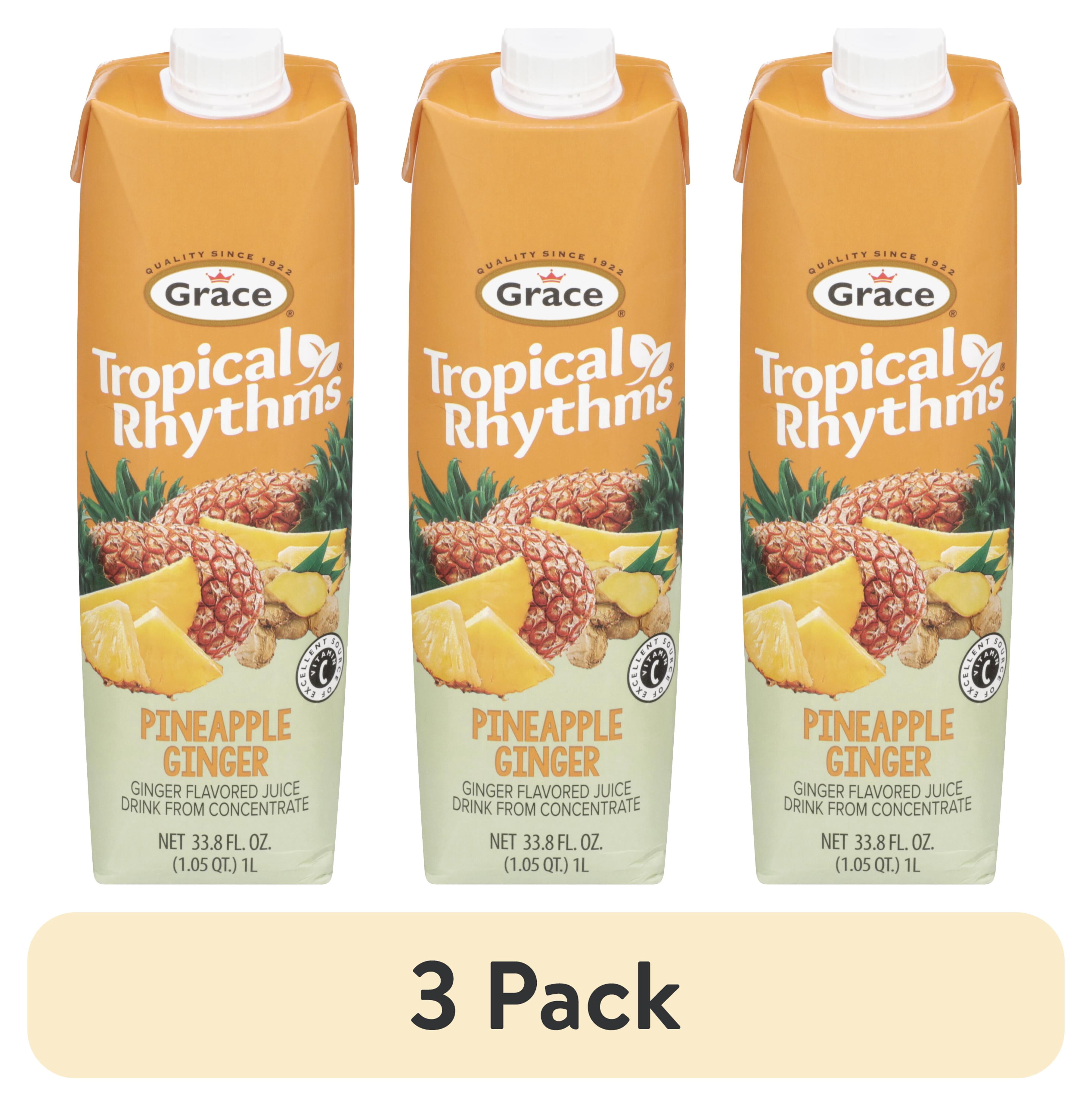(3 pack) Grace Tropical Rhythms Pineapple Ginger Juice, 12 Pack 33 FL OZ Cartons