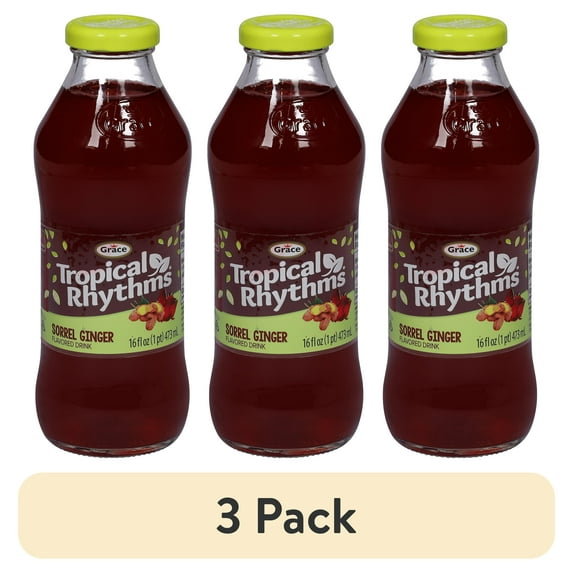 (3 pack) Grace Tropical Rhythms Sorrel Ginger Drink, 16 fl oz