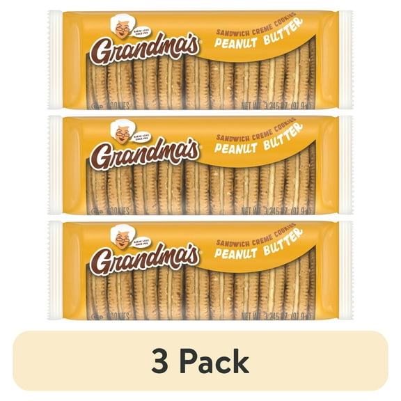 (3 pack) Grandmas Mini Cookies, Sandwich Crme Cookies Peanut Butter Flavored, 3.245oz Cookie Bag, (Single Pack) (Packaging May Vary)