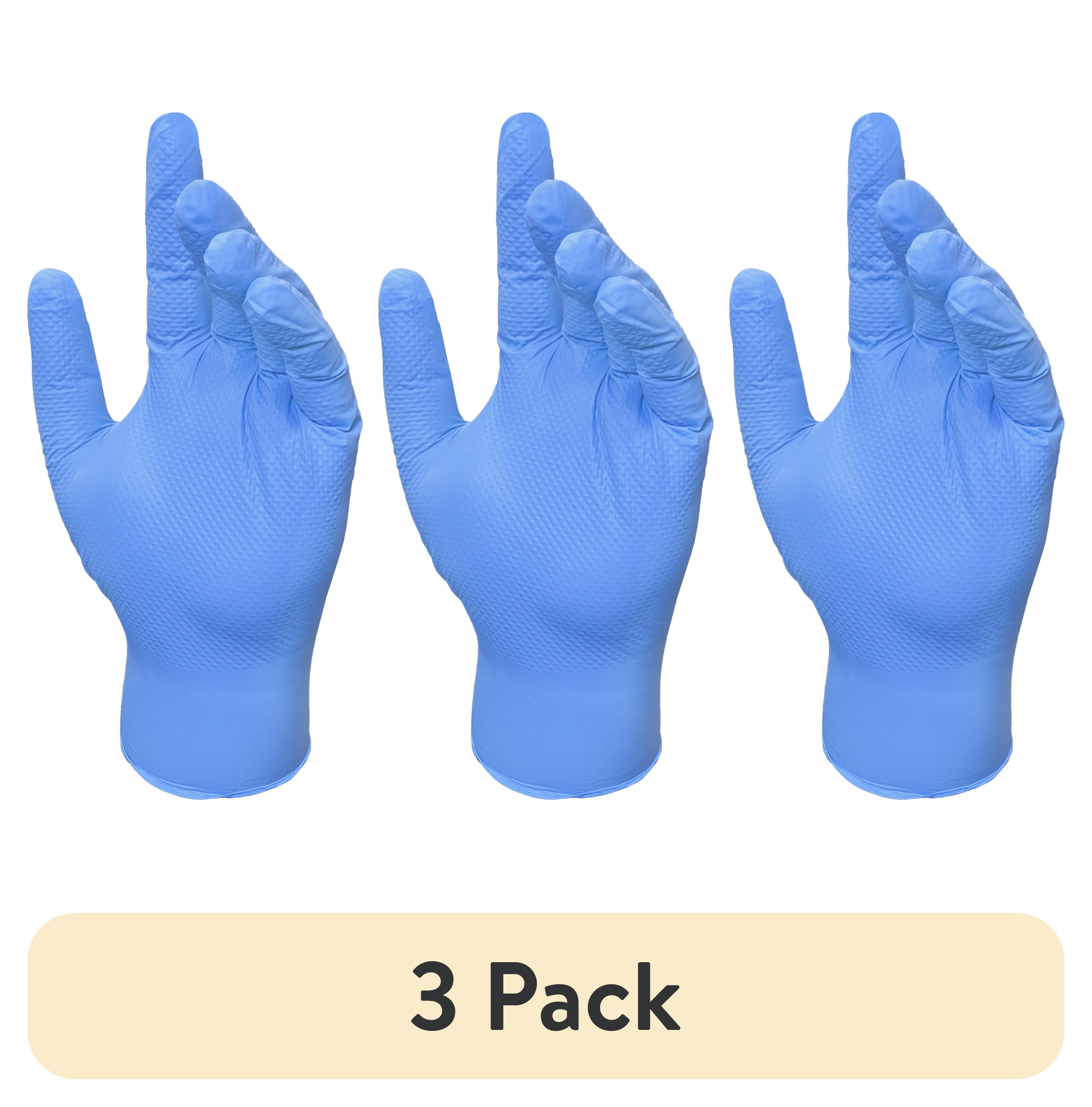 (3 pack) Grease Monkey Pro Cleaning, Disposable Nitrile Gloves, Blue, 100 Count Traction Grip Gloves, Male, Large