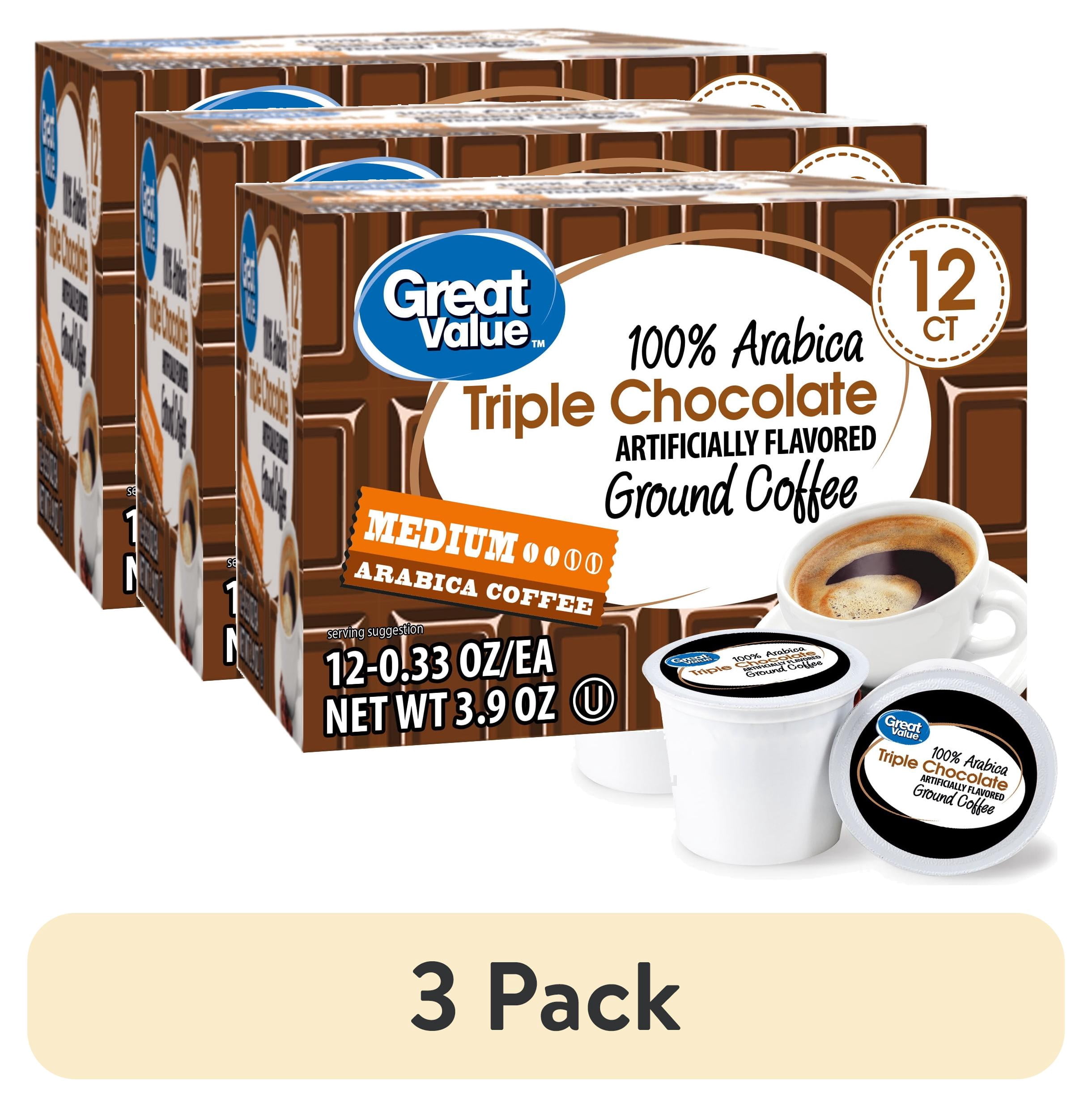 (3 pack) Great Value 100% Arabica Triple Chocolate Medium Roast Coffee Pods, 12 Count