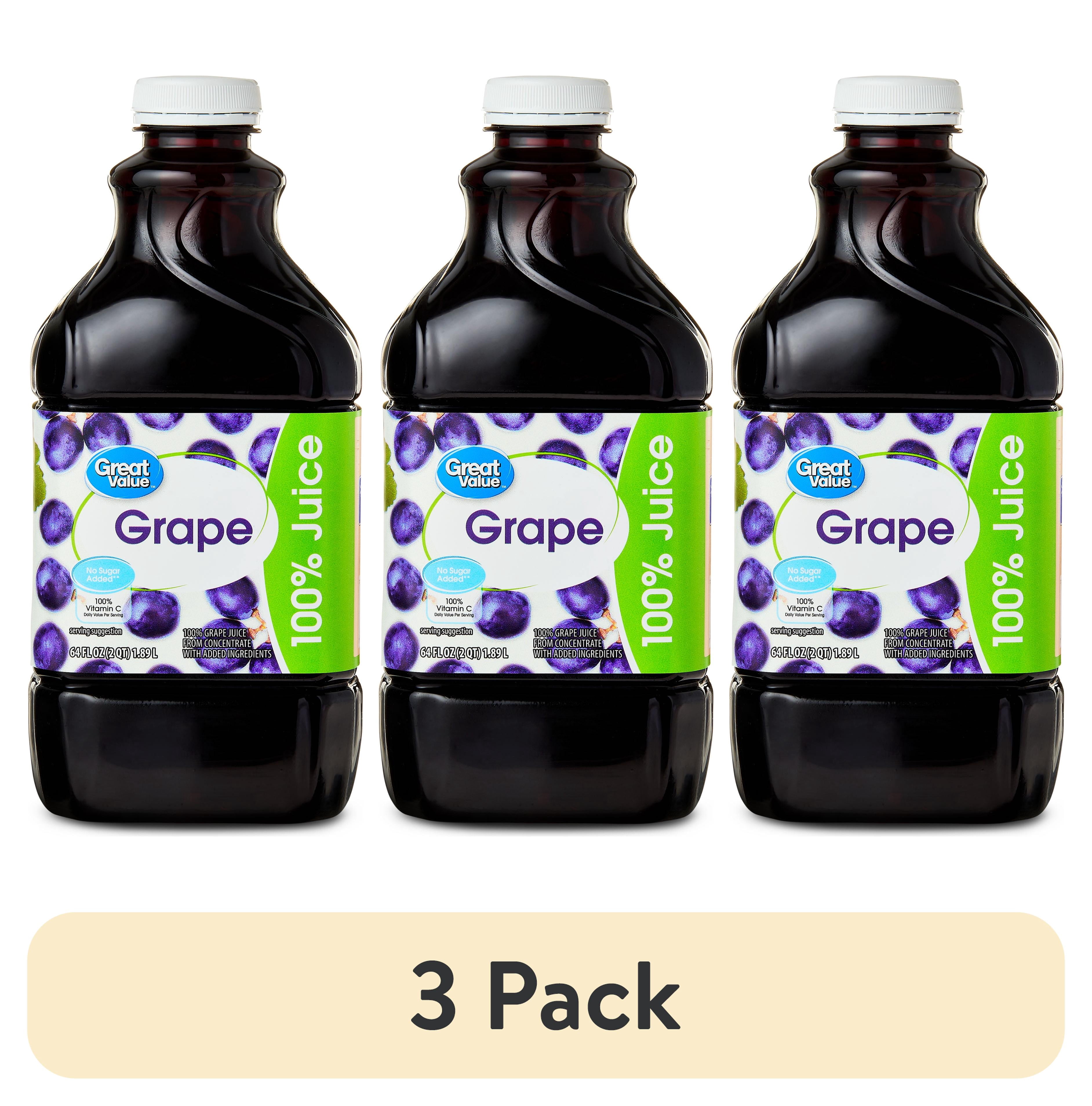 (3 pack) Great Value 100% Concord Grape Juice, 64 fl oz