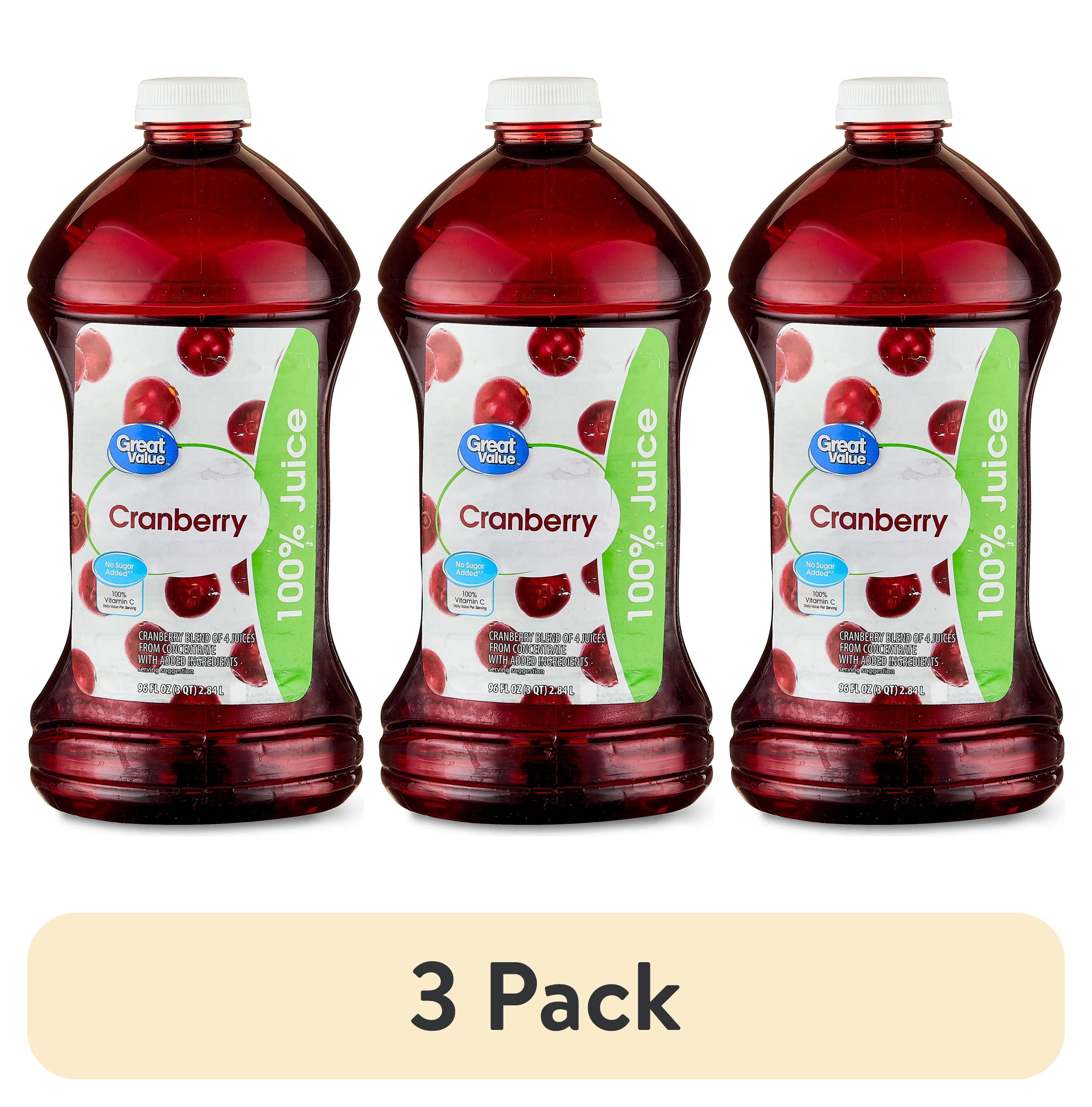 (3 pack) Great Value 100% Cranberry Juice, 96 fl oz