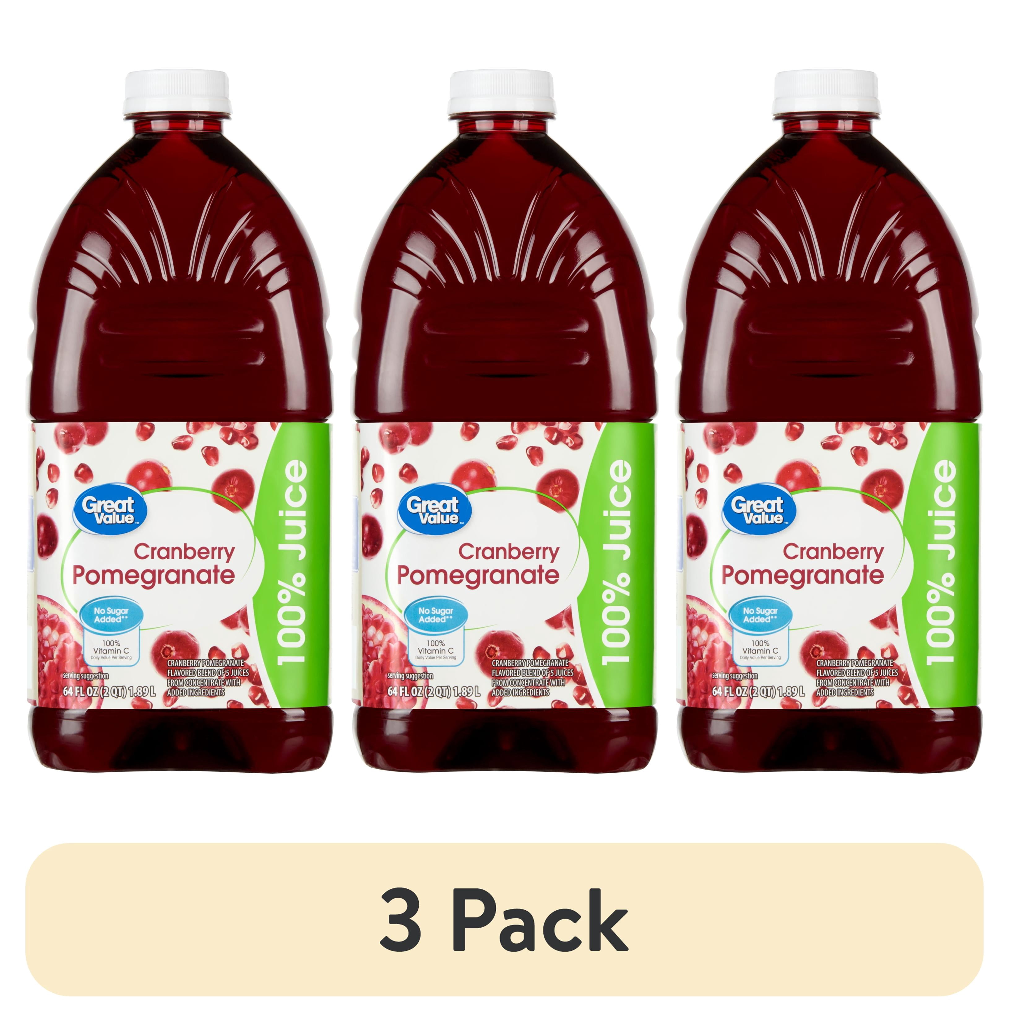 (3 pack) Great Value 100% Cranberry Pomegranate Juice, 64 fl oz