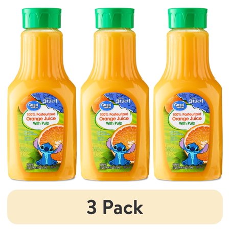 (3 pack) Great Value 100% Pasteurized Orange Juice, Pulp, 52 fl oz