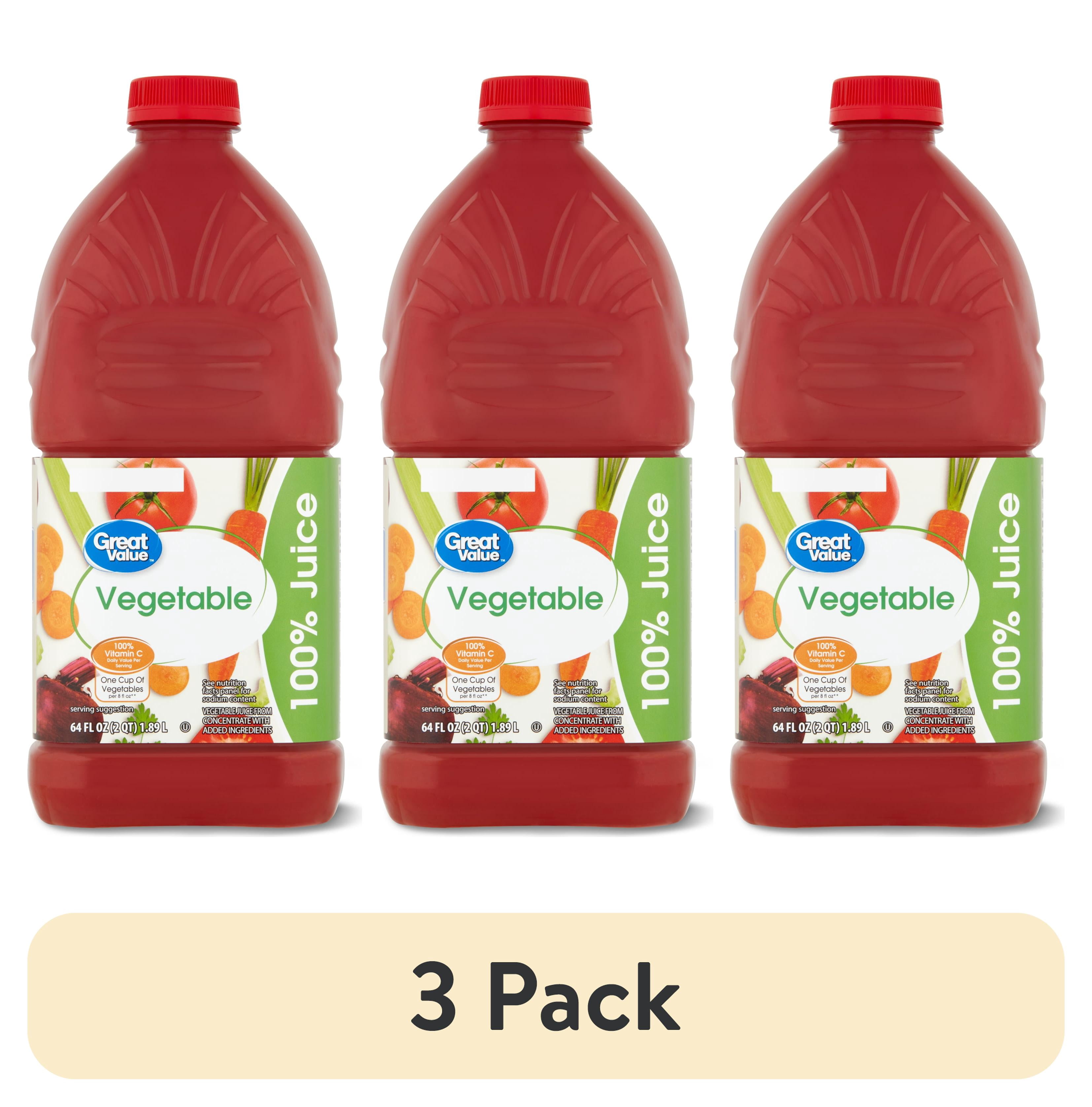 (3 pack) Great Value 100% Vegetable Juice, 64 fl oz