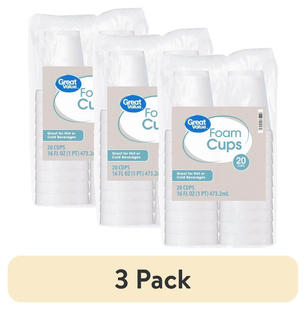 (3 pack) Great Value 16 oz Foam Cups, 20 count