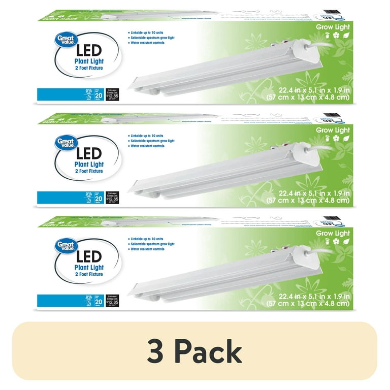3 pack) Great Value 2ft Selectable Spectrum LED Grow Light, 20W