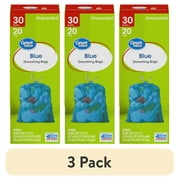 (3 pack) Great Value 30-Gallon Blue Drawstring Large Bags, Unscented, 20 Bags
