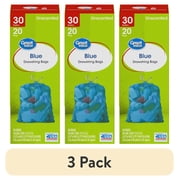 (3 pack) Great Value 30-Gallon Blue Drawstring Large Bags, Unscented, 20 Bags