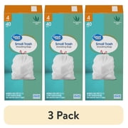 (3 pack) Great Value 4-Gallon Small Drawstring Trash Bags, Eucalyptus Mint Scent, 40 Bags