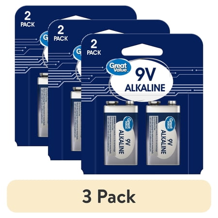 (3 pack) Great Value Alkaline 9V Batteries, 2 Count