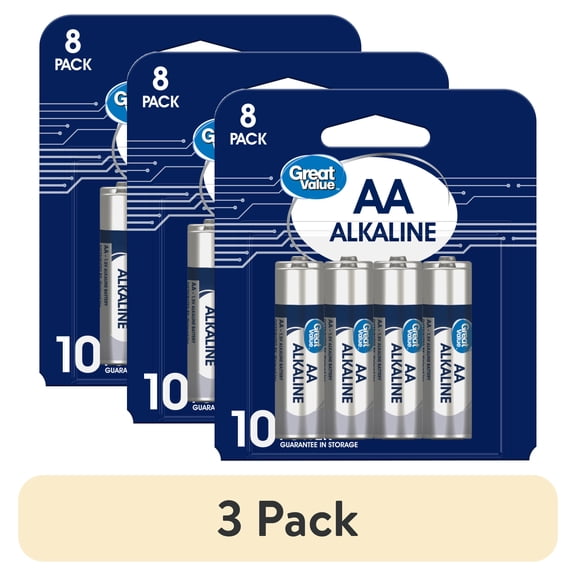 (3 pack) Great Value Alkaline AA Batteries, 8 Count