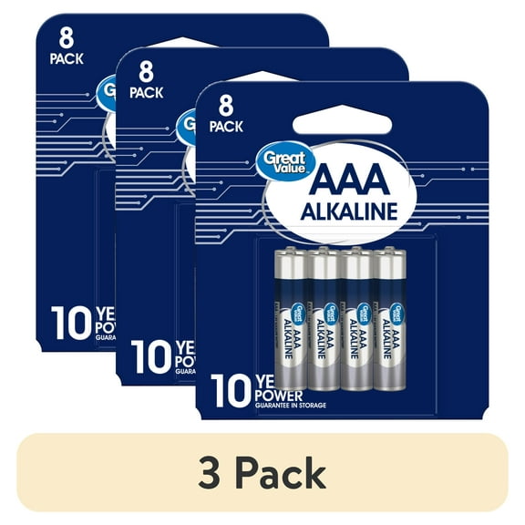 (3 pack) Great Value Alkaline AAA Batteries, 8 Count