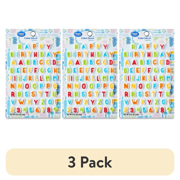 (3 pack) Great Value Candy Alphabet Cake Decor, Multicolor, 0.91 oz