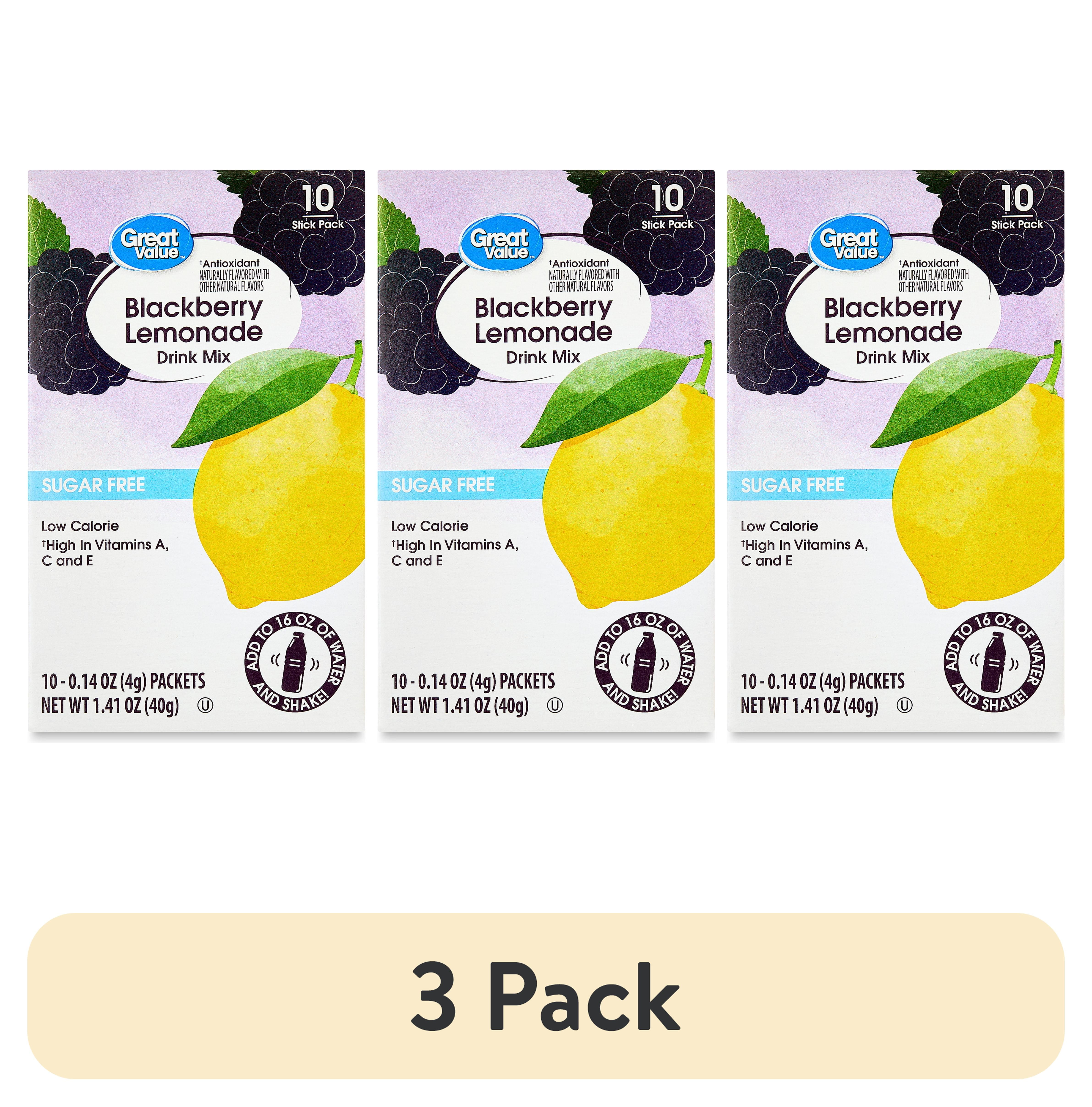 (3 pack) Great Value Antioxidant Blackberry Lemonade Liquid Drink Mix, Sugar-Free, 1.41 oz, 10 Count