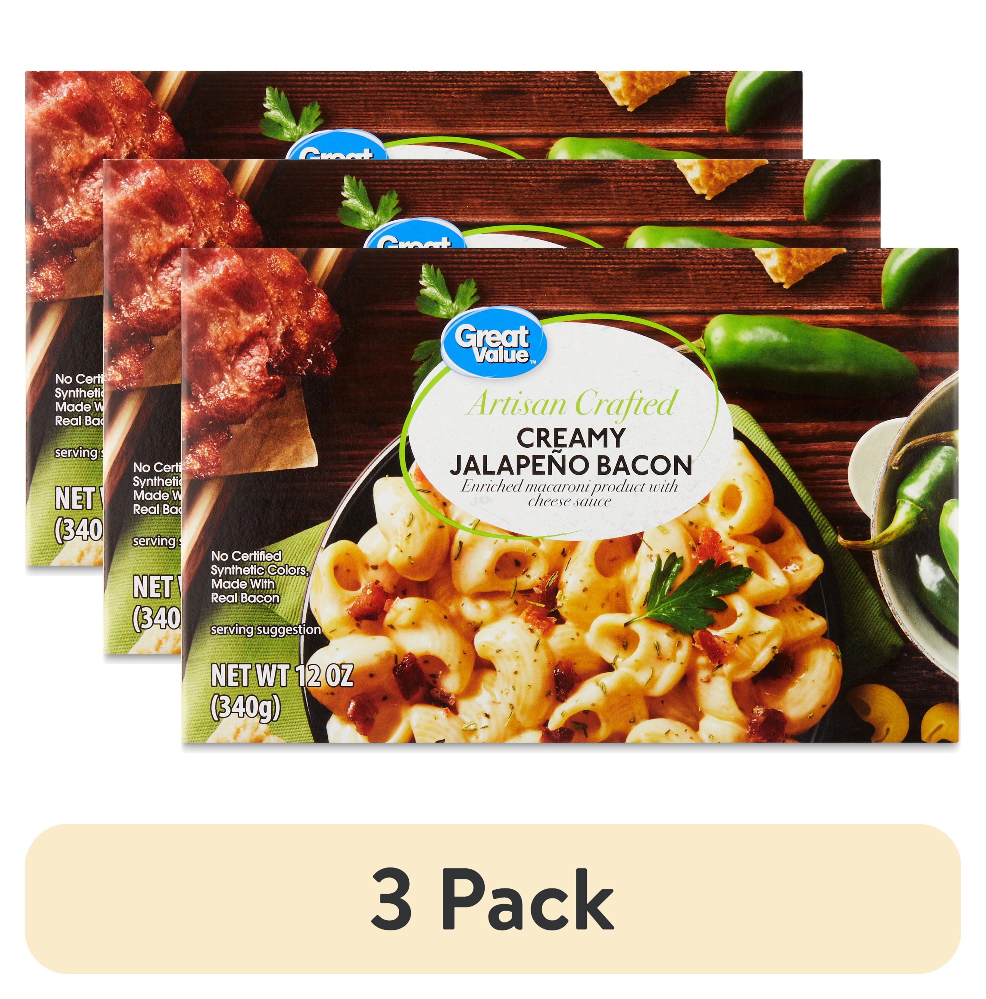 (3 pack) Great Value Artisan Crafted Creamy Jalapeno Bacon Macaroni & Cheese, 12 oz Shelf Stable