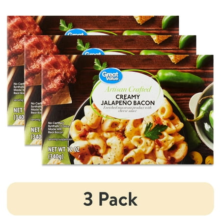 (3 pack) Great Value Artisan Crafted Creamy Jalapeno Bacon Macaroni & Cheese, 12 oz Shelf Stable