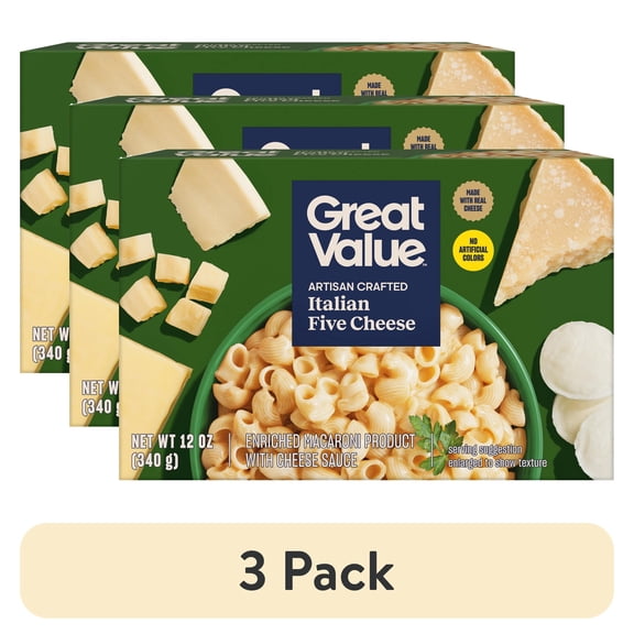 (3 pack) Great Value Artisan Crafted Macaroni and Cheese, Italian Five Cheese, 12 oz (Shelf Stable)