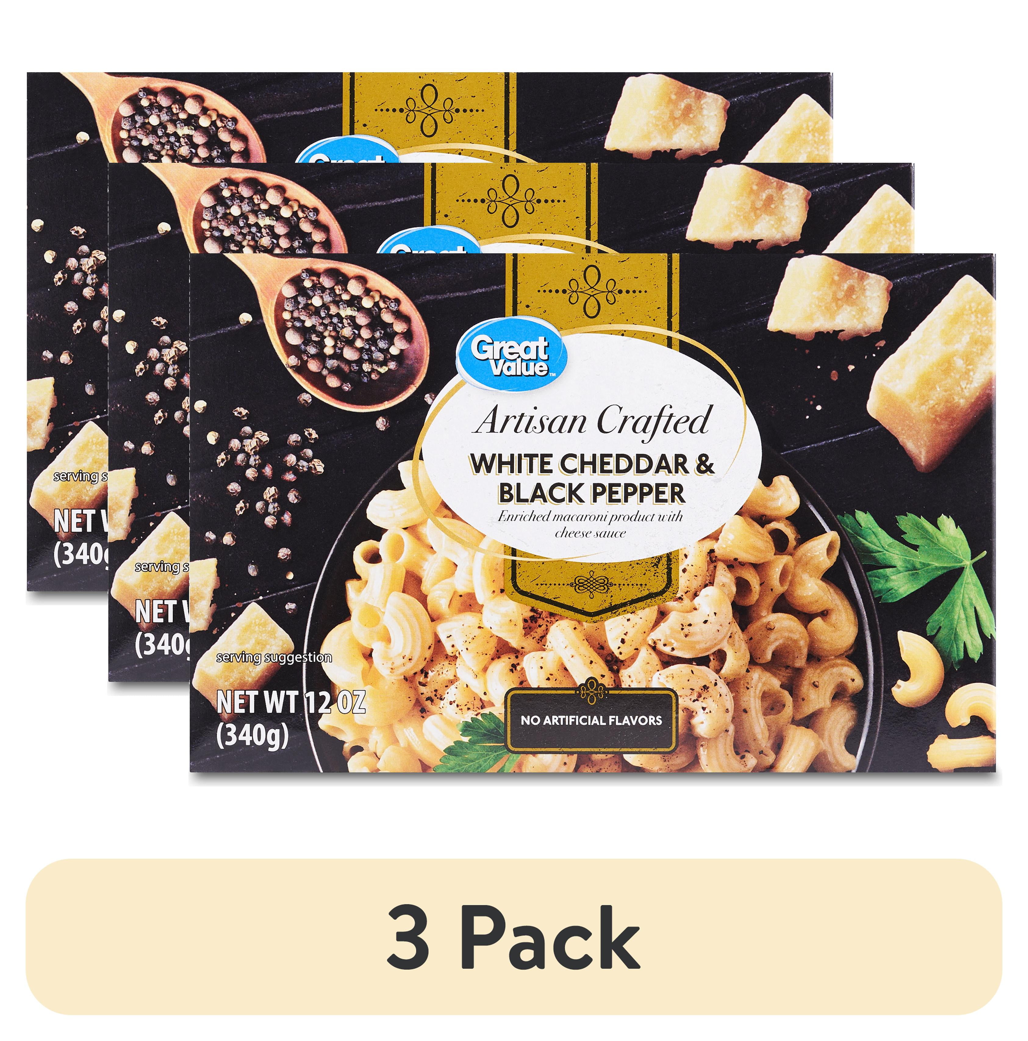 (3 pack) Great Value Artisan Crafted White Cheddar & Black Pepper Macaroni and Cheese, 12 oz (Shelf Stable)