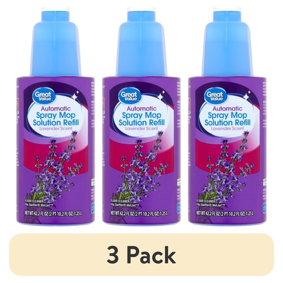(3 pack) Great Value Auto Spray Mop Floor Cleaning Solution Refill, 42 fl oz Lavender Scent, 1 Count