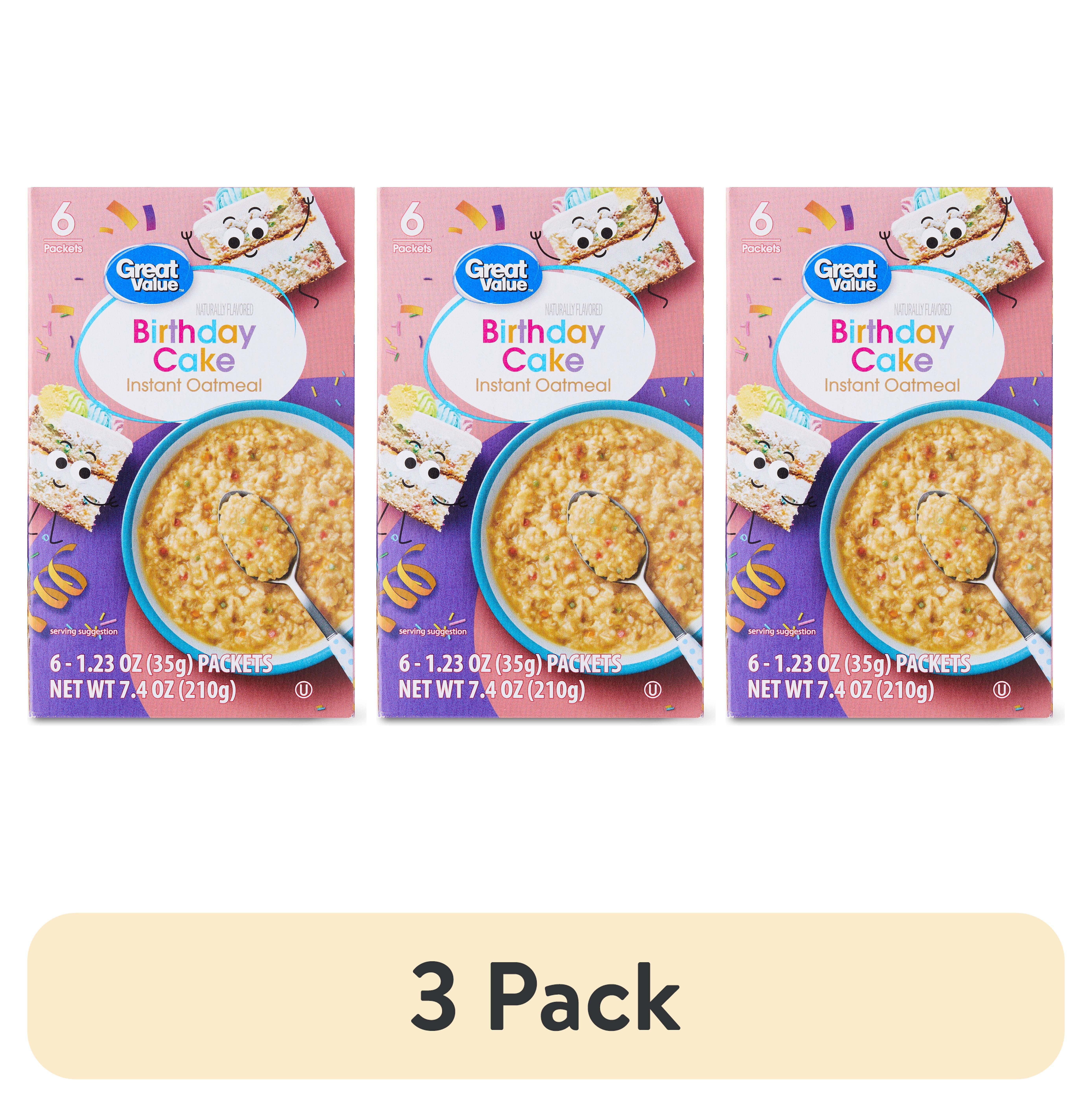 (3 pack) Great Value Birthday Cake Instant Oatmeal, 1.23 oz, 6 Count