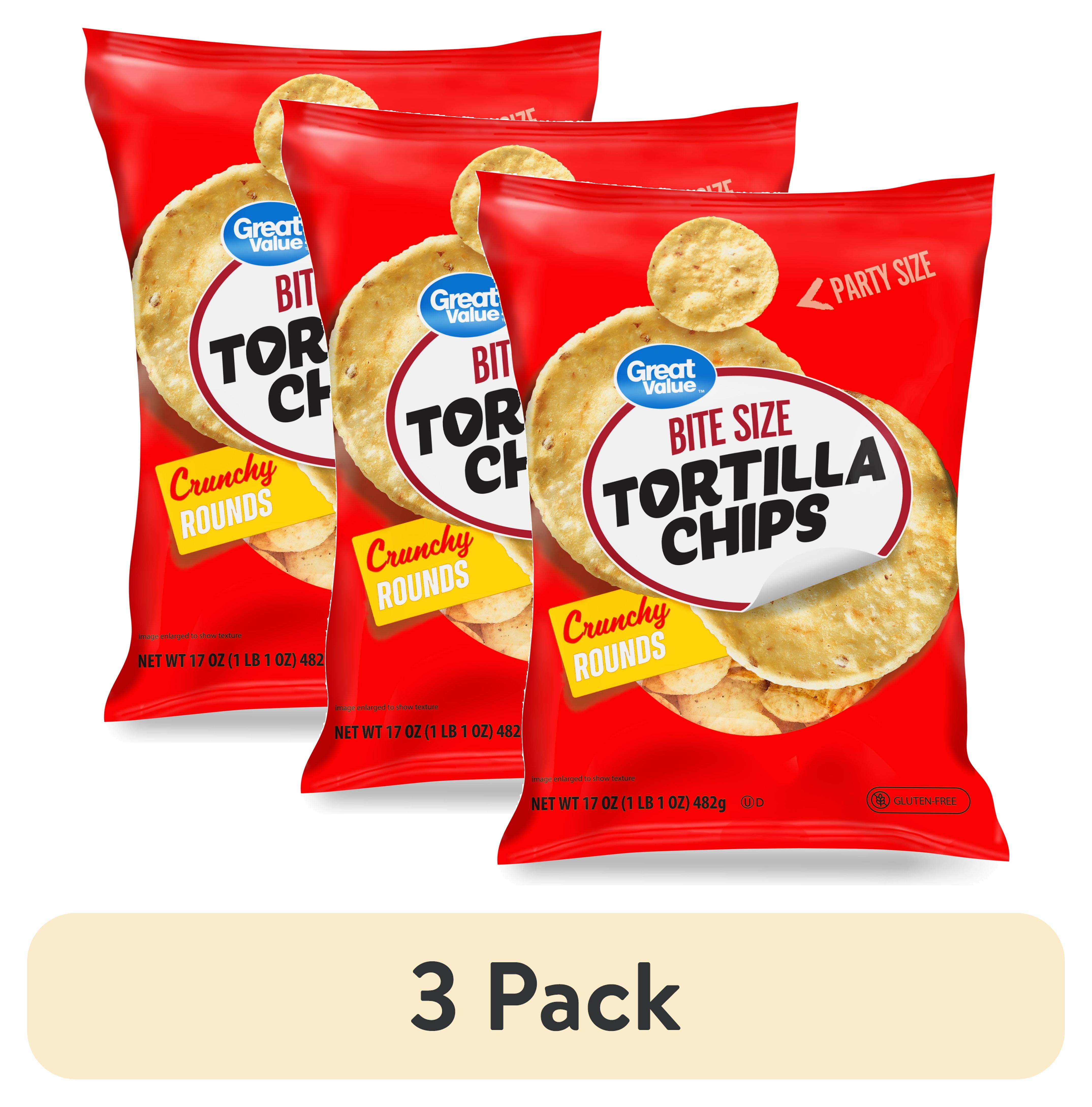 Jush Bag Rounds (3 pack) Great Value Bite Size Crunchy Rounds Tortilla Chips, Party ...