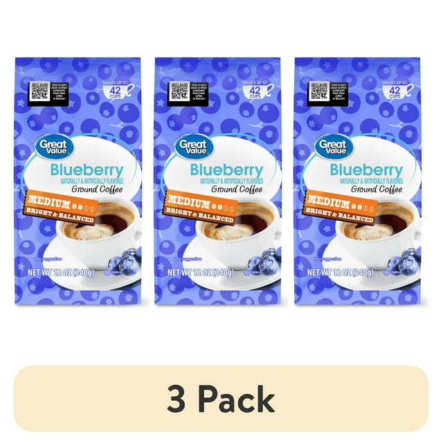 (3 pack) Great Value Blueberry Medium Roast Ground Coffee, 12 oz