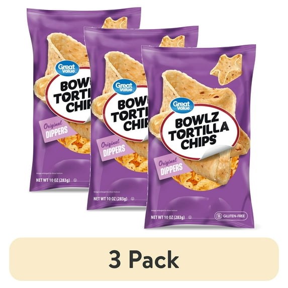 (3 pack) Great Value Original Dippers Bowlz Tortilla Chips, 10 oz