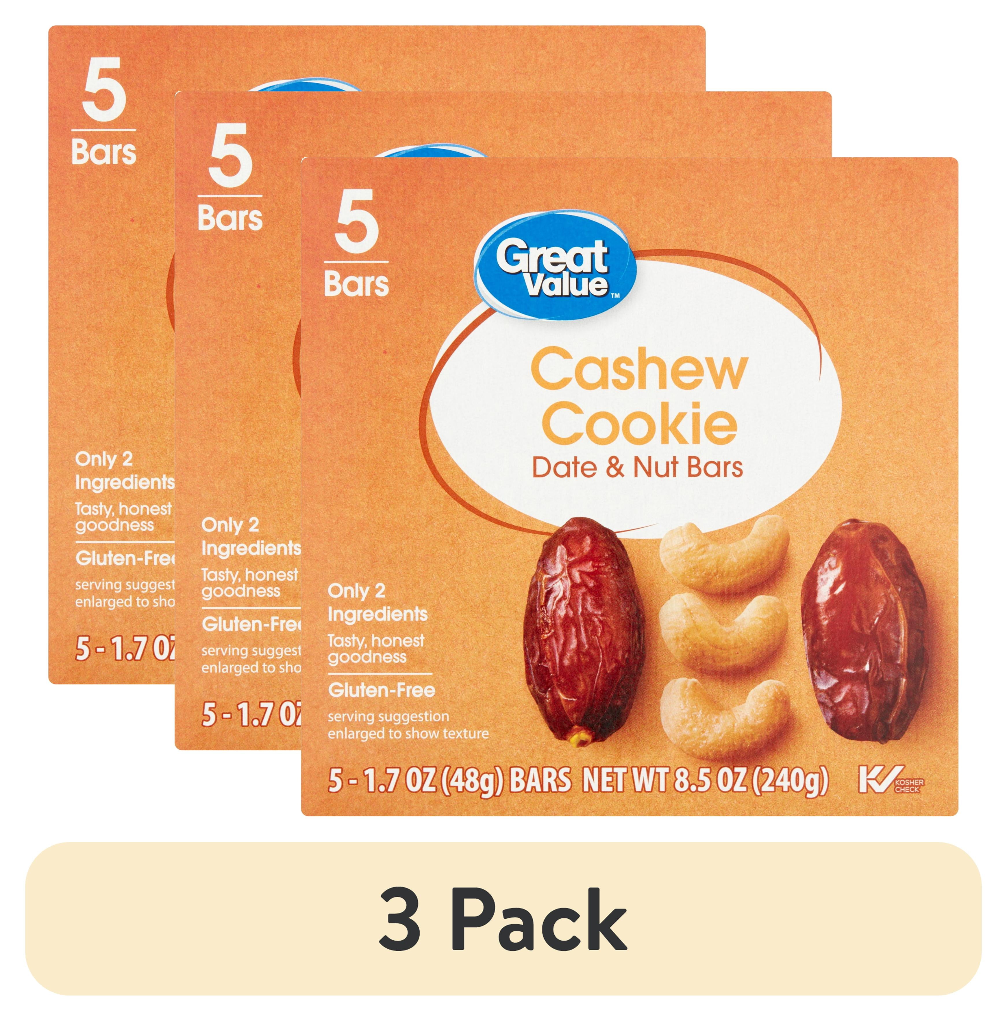 (3 pack) Great Value Cashew Cookie Date & Nut Bars, 8.5 oz, 5 Count