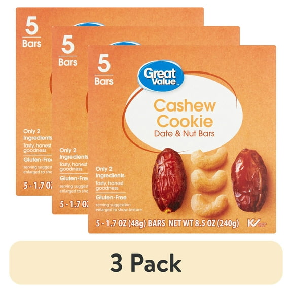 (3 pack) Great Value Cashew Cookie Date & Nut Bars, 8.5 oz, 5 Count