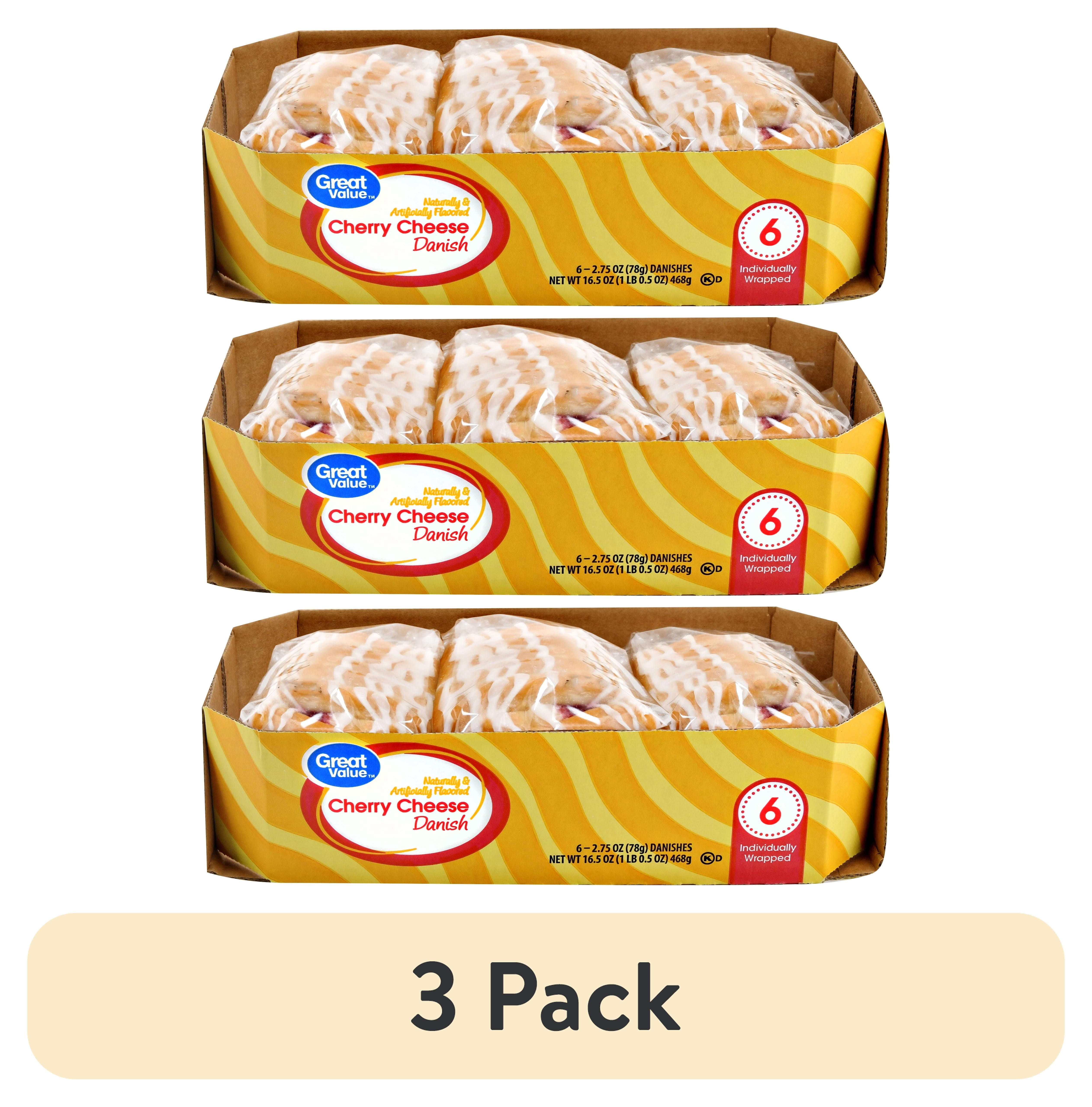 3 pack) Great Value Cherry Cheese Danish, 16.5 oz, 6 Count