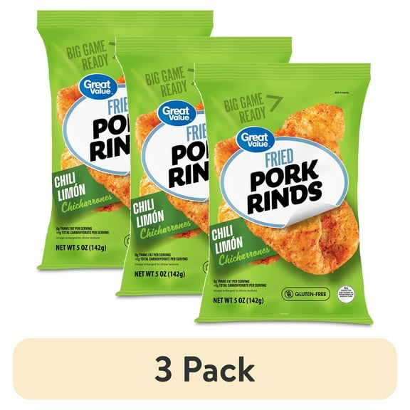 (3 pack) Great Value Chili Limon Flavored Chicharrones Fried Pork Rinds, 5 oz