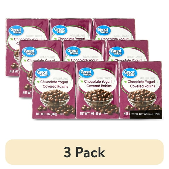 (3 pack) Great Value Chocolate Flavored Cocoa Yogurt Raisins, 1 oz, 6 Count