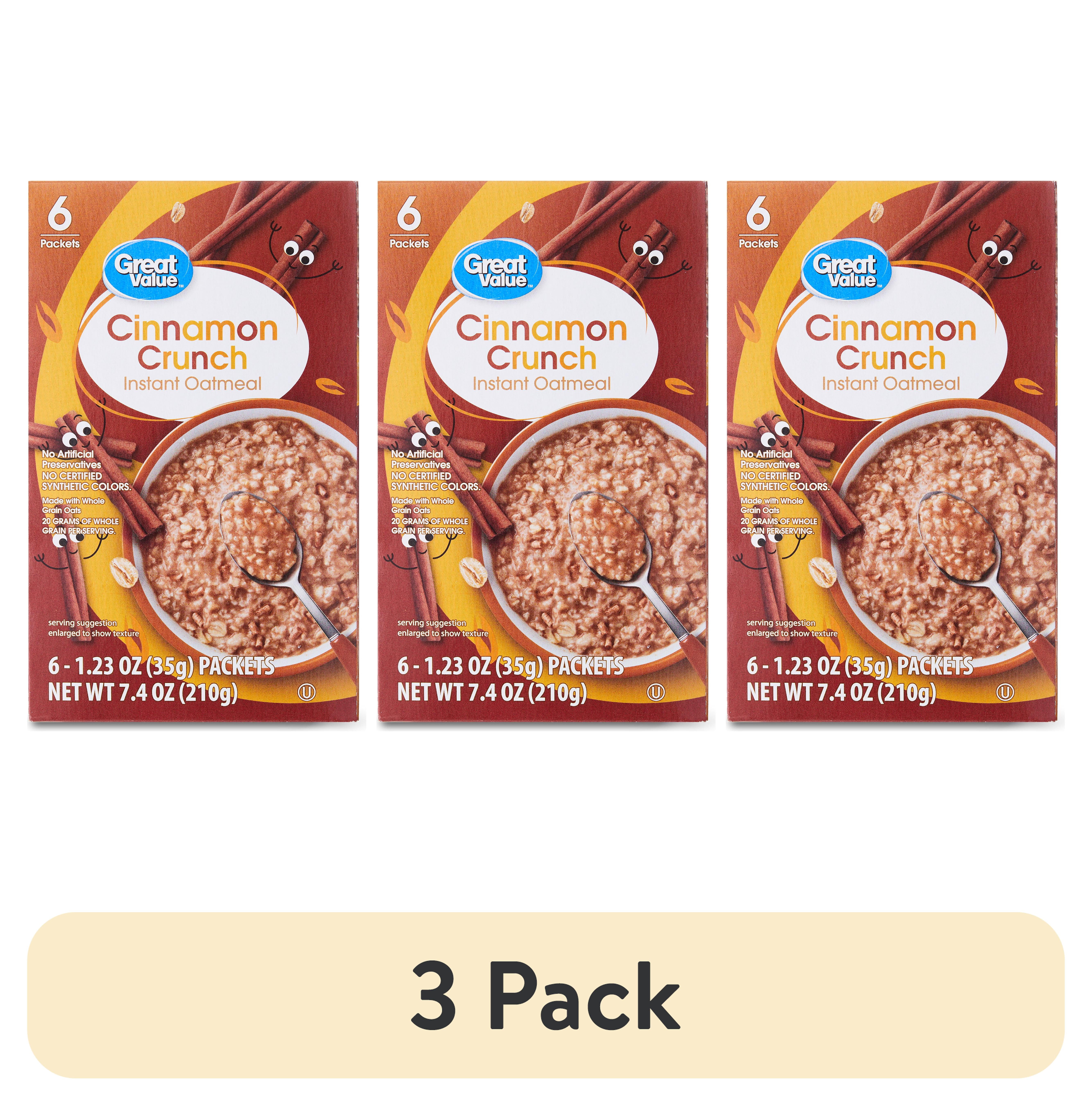 (3 pack) Great Value Cinnamon Crunch Instant Oatmeal, 1.23 oz, 6 Count