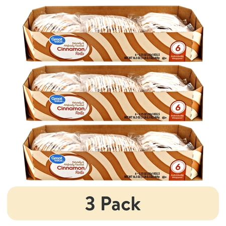 (3 pack) Great Value Cinnamon Rolls, 16.5 oz, 6 Count