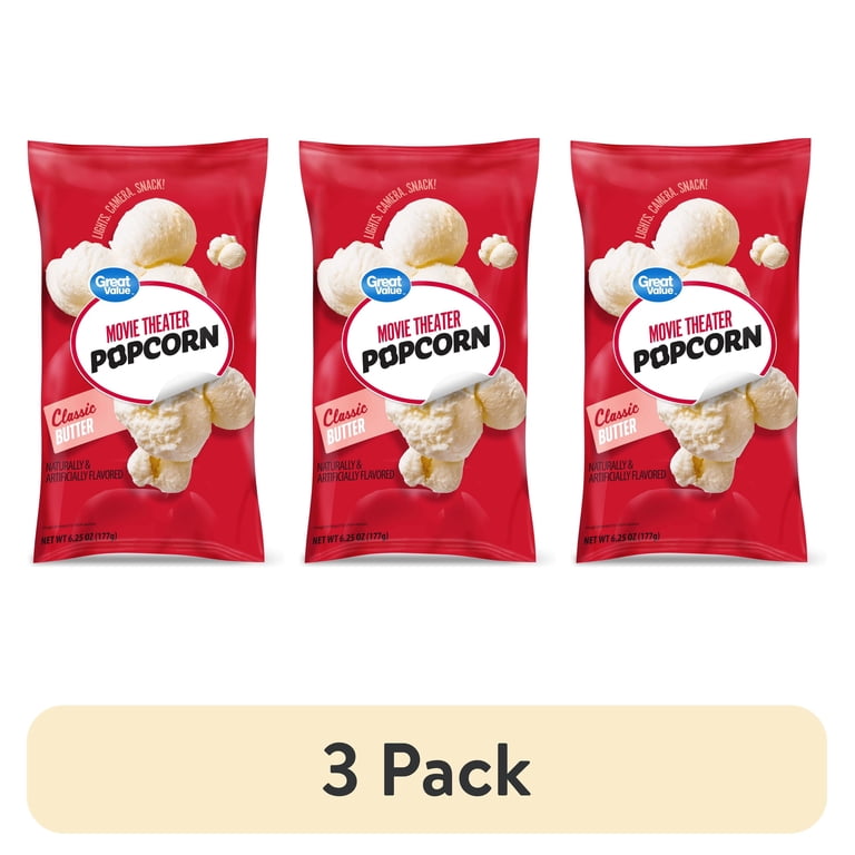 3 pack) Great Value Classic Butter Movie Theater Popcorn, 6.25 oz