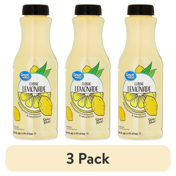 (3 pack) Great Value Classic Lemonade, 16 fl oz
