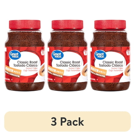 (3 pack) Great Value Classic Medium Roast Instant Coffee, 12 oz