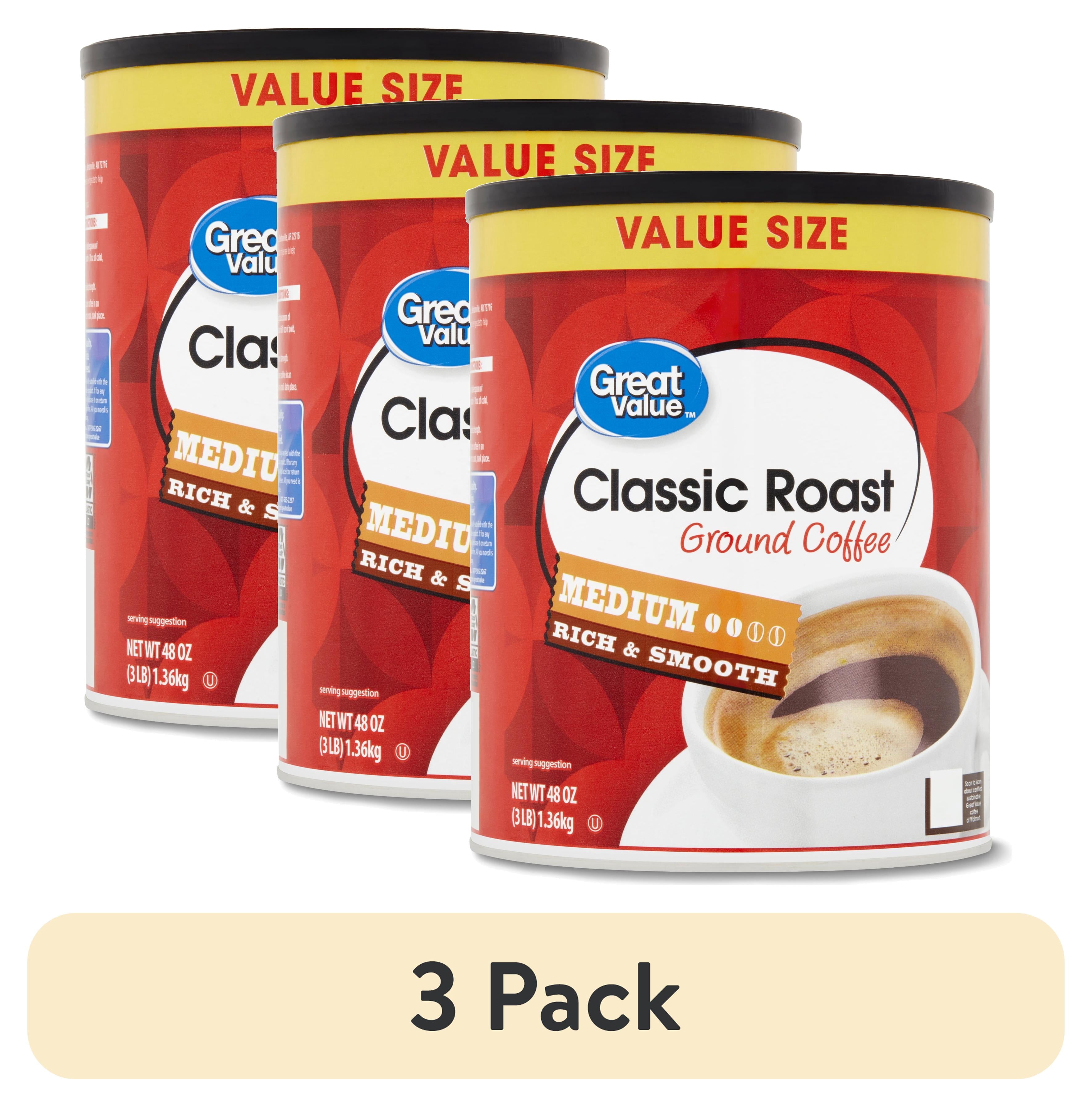 (3 pack) Great Value Classic Roast Medium Ground Coffee, Value Size, 48 oz
