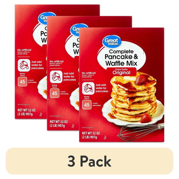 (3 pack) Great Value Complete Pancake & Waffle Mix, Extra Fluffy, Original, 32 oz