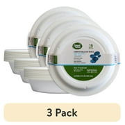 (3 pack) Great Value Compostable, Microwave Safe, Cut Resistent, Soak Resistant, Temperature Resistant, Disposable Paper Bowls, 34 oz, White, 16 Count