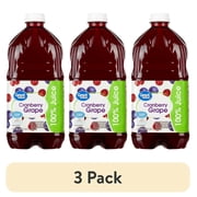 (3 pack) Great Value Cranberry Grape 100% Juice, 64 fl oz