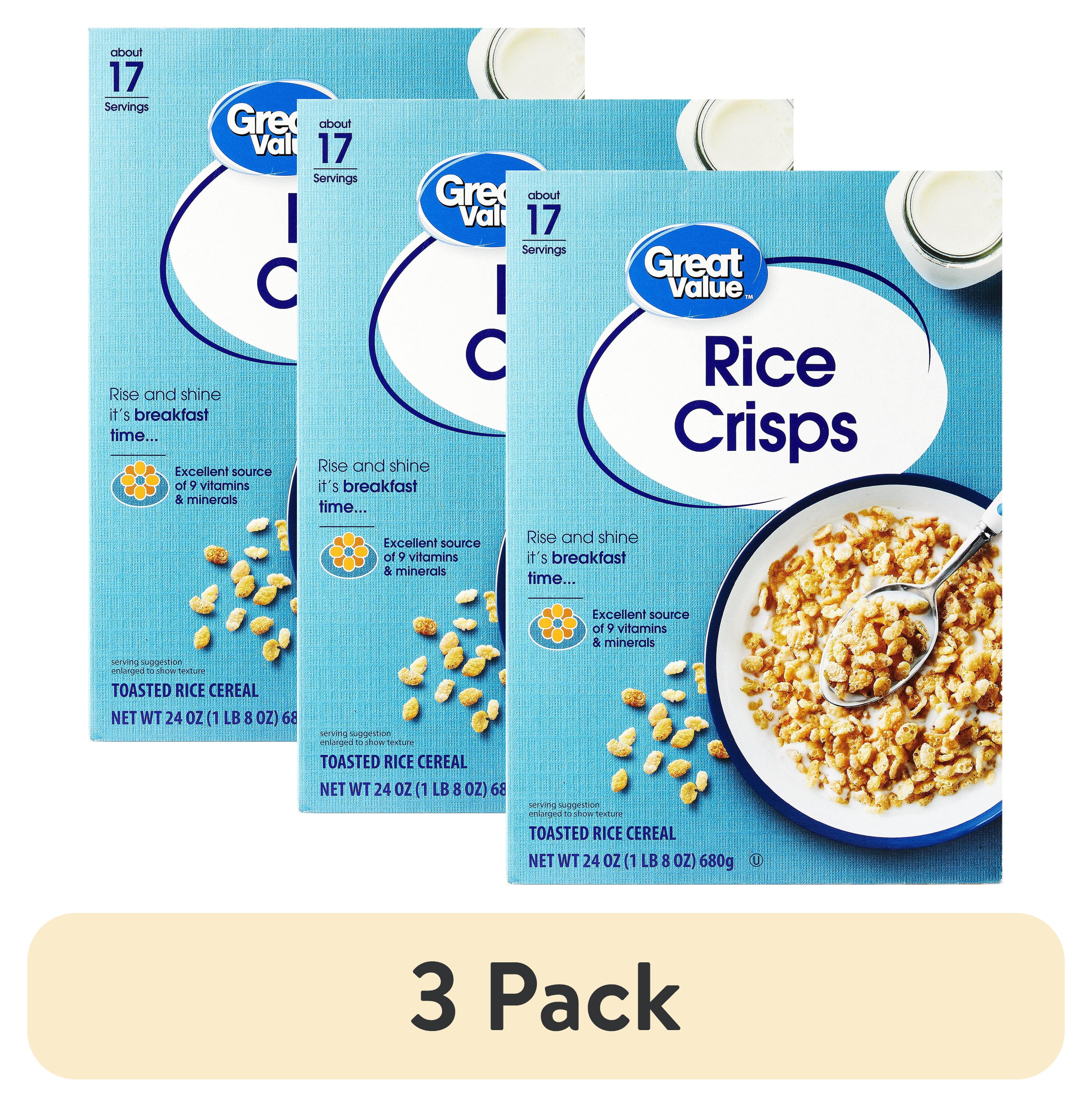 (3 pack) Great Value Crisp Rice Breakfast Cereal, 24 oz