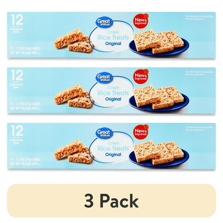 (3 pack) Great Value Crispy Rice Treats, 14.4 oz, 12 Count