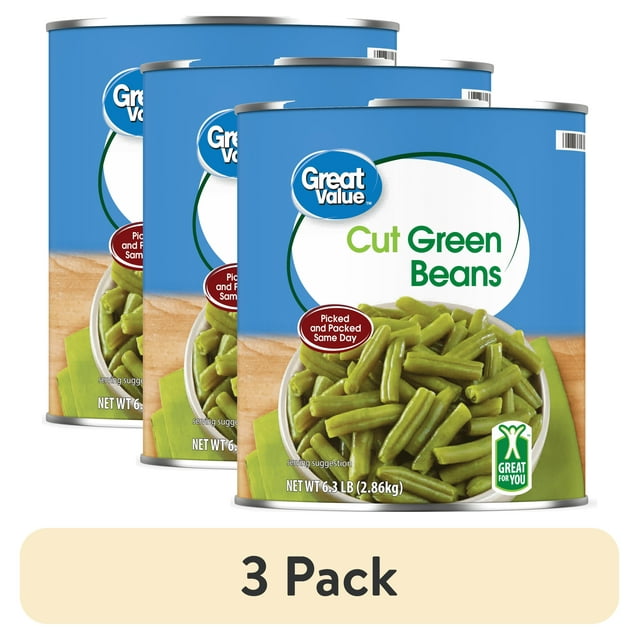 (3 pack) Great Value Cut Green Beans, 101 oz